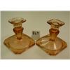 Image 1 : ADAM Pink Dep Glass Candlesticks - Pair