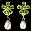 Image 1 : Natural Peridot & Japanese Pearl Earrings