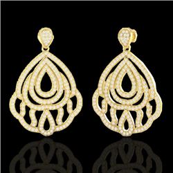 3 CTW Micro Pave VS/SI Diamond Certified Earrings Designer 18K Yellow Gold - REF-280X2T - 21148