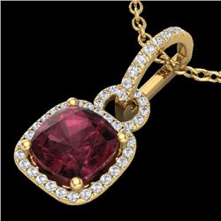 3.50 CTW Garnet & Micro VS/SI Diamond Certified Necklace 18K Yellow Gold - REF-63W3H - 22985