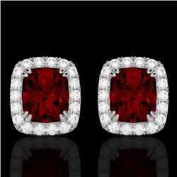 2.50 CTW Garnet & Micro Pave VS/SI Diamond Certified Halo Earrings 10K White Gold - REF-37T6X - 2286