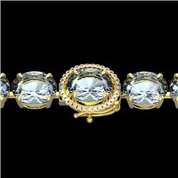 60 CTW Aquamarine & Micro VS/SI Diamond Halo Designer Bracelet 14K Yellow Gold - REF-616K8R - 22253