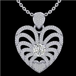 3 CTW Micro Pave VS/SI Diamond Certified Heart Necklace 14K White Gold - REF-739F2M - 20505