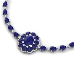 78.98 CTW Royalty Sapphire & VS Diamond Necklace 18K White Gold - REF-690X9T - 39174