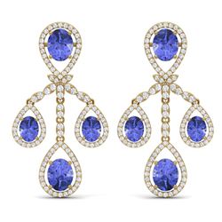 24.89 CTW Royalty Tanzanite & VS Diamond Earrings 18K Yellow Gold - REF-563T6X - 38585
