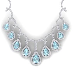 32.62 CTW Royalty Sky Topaz & VS Diamond Necklace 18K White Gold - REF-781R8K - 39354