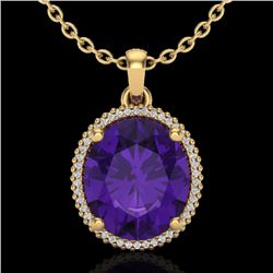 10 CTW Amethyst & Micro Pave VS/SI Diamond Halo Necklace 18K Yellow Gold - REF-75K5R - 20602