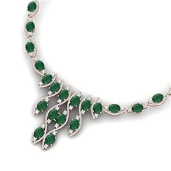 65.93 CTW Royalty Emerald & VS Diamond Necklace 18K Rose Gold - REF-1145W5H - 38995