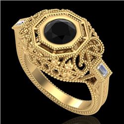 1.13 CTW Fancy Black Diamond Solitaire Engagement Art Deco Ring 18K Yellow Gold - REF-140W2H - 37823