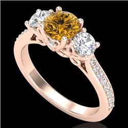 1.67 CTW Intense Fancy Yellow Diamond Art Deco 3 Stone Ring 18K Rose Gold - REF-200F2M - 37813