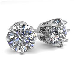 3.09 CTW VS/SI Diamond Stud Solitaire Earrings 18K White Gold - REF-957T2X - 35700