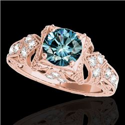 1.25 CTW SI Certified Blue Diamond Solitaire Antique Ring 10K Rose Gold - REF-172R8K - 34672