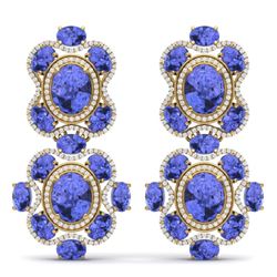 33.11 CTW Royalty Tanzanite & VS Diamond Earrings 18K Yellow Gold - REF-618X2T - 39320