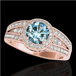 1.5 CTW SI Certified Fancy Blue Diamond Solitaire Halo Ring 10K Rose Gold - REF-180K2R - 34075