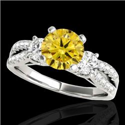 1.75 CTW Certified Si Fancy Intense Yellow Diamond 3 Stone Ring 10K White Gold - REF-216X4T - 35419