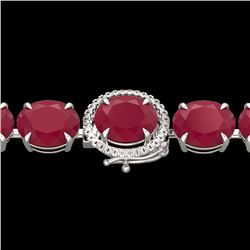 75 CTW Ruby & Micro Pave VS/SI Diamond Halo Bracelet 14K White Gold - REF-457H8W - 22275