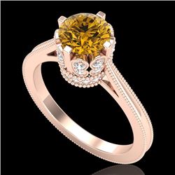 1.5 CTW Intense Fancy Yellow Diamond Engagement Art Deco Ring 18K Rose Gold - REF-209W3H - 37351
