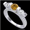 Image 1 : 2.3 CTW Intense Fancy Yellow Diamond Micro Pave 3 Stone Ring 18K White Gold - REF-236M4F - 37644