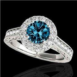 1.7 CTW SI Certified Fancy Blue Diamond Solitaire Halo Ring 10K White Gold - REF-178F2M - 33729