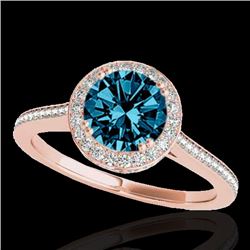 1.55 CTW SI Certified Fancy Blue Diamond Solitaire Halo Ring 10K Rose Gold - REF-180F2M - 33532