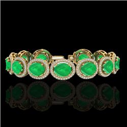 30 CTW Emerald & Micro Pave VS/SI Diamond Certified Bracelet 10K Yellow Gold - REF-481R8K - 22687