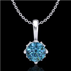0.62 CTW Fancy Intense Blue Diamond Solitaire Art Deco Necklace 18K White Gold - REF-67Y3N - 37796
