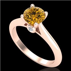 1.08 CTW Intense Fancy Yellow Diamond Engagement Art Deco Ring 18K Rose Gold - REF-172N8Y - 38205
