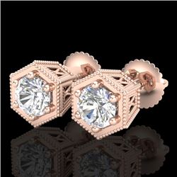 1.15 CTW VS/SI Diamond Solitaire Art Deco Stud Earrings 18K Rose Gold - REF-174Y5N - 37218