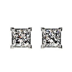 1 CTW Certified VS/SI Quality Princess Diamond Stud Earrings 10K White Gold - REF-143Y6N - 33063