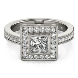 1.11 CTW Certified VS/SI Princess Diamond Solitaire Halo Ring 18K White Gold - REF-209T3X - 27189