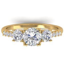 1.5 CTW Certified VS/SI Diamond Art Deco 3 Stone Ring 14K Yellow Gold - REF-215X3T - 30461