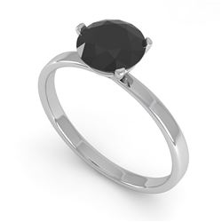1.0 CTW Black Certified Diamond Engagement Ring Martini 14K White Gold - REF-38R2K - 38329