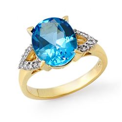 5.30 CTW Blue Topaz & Diamond Ring 10K Yellow Gold - REF-33W6H - 13279