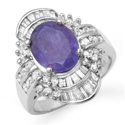 5.20 CTW Tanzanite & Diamond Ring 18K White Gold - REF-207N8Y - 14430