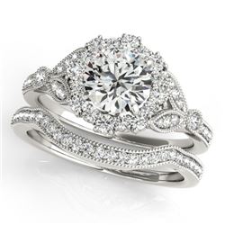 1.44 CTW Certified VS/SI Diamond 2Pc Wedding Set Solitaire Halo 14K White Gold - REF-225X5T - 30963