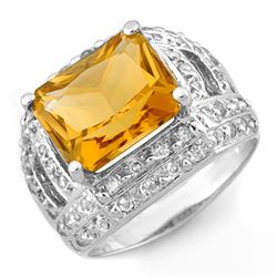 5.0 CTW Citrine & Diamond Ring 14K White Gold - REF-71T8X - 10374