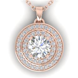 0.90 CTW Certified VS/SI Diamond Art Deco Halo Necklace 14K Rose Gold - REF-116T4X - 30370