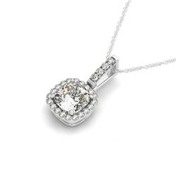 1.5 CTW Cushion Cut VS/SI Diamond Solitaire Halo Necklace 14K White Gold - REF-448H9W - 29969