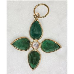 14KT YELLOW GOLD EMERALD & DIAMOND PENDANT