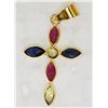 Image 2 : 18KT YELLOW GOLD SAPPHIRE & RUBY CROSS  PENDANT