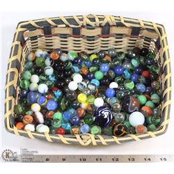 BASKET OF VINTAGE MARBLES