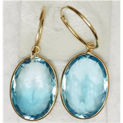 14KT YELLOW GOLD BLUE TOPAZ HOOP EARRINGS