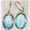 Image 1 : 14KT YELLOW GOLD BLUE TOPAZ HOOP EARRINGS