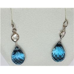 14KT WHITE GOLD TOPAZ & SAPPHIRE EARRINGS