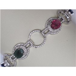 STERLING SILVER SAPPHIRE, EMERALD & RUBY BRACELET