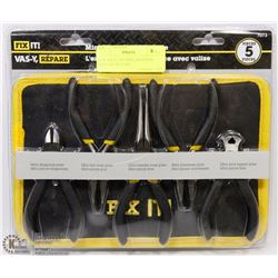 NEW FIX-IT 5PC MINI GROOVED PLIER SET W/ CASE