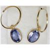 Image 2 : 14KT YELLOW GOLD TANZANITE HOOP EARRINGS