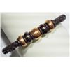 Image 1 : STAINLESS STEEL BROWN LEATHER BRACELET W/ BEADS