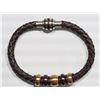 Image 3 : STAINLESS STEEL BROWN LEATHER BRACELET W/ BEADS