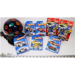 BASKET WITH 5 HOT WHEELS & 2 NASCAR DIE CAST